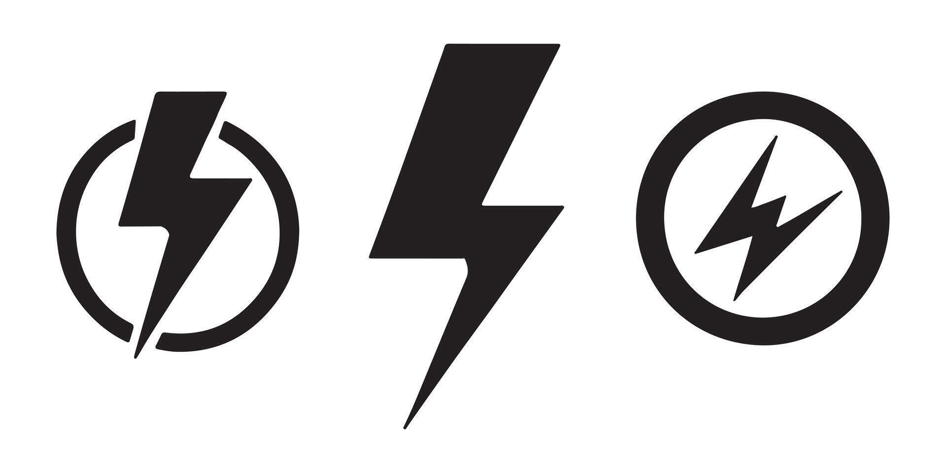 Black lightning bolt illustration set for energy power and thunder logo design concept symbol vector