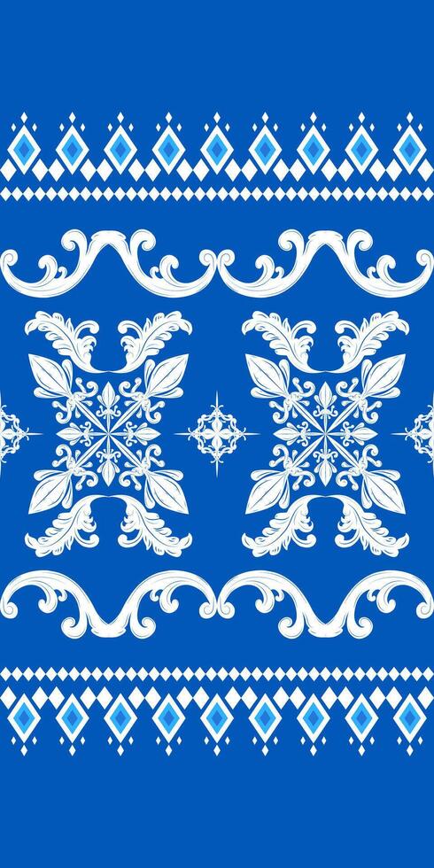 Classy Deep Blue and White Luxury Neatly Arranged Ceramics Scroll Victorian Tracery Design. Flourish Opulence Detailed Porcelain Pattern for Elegance Decorate Fabrics Border Lace Silver Florals Winter vector