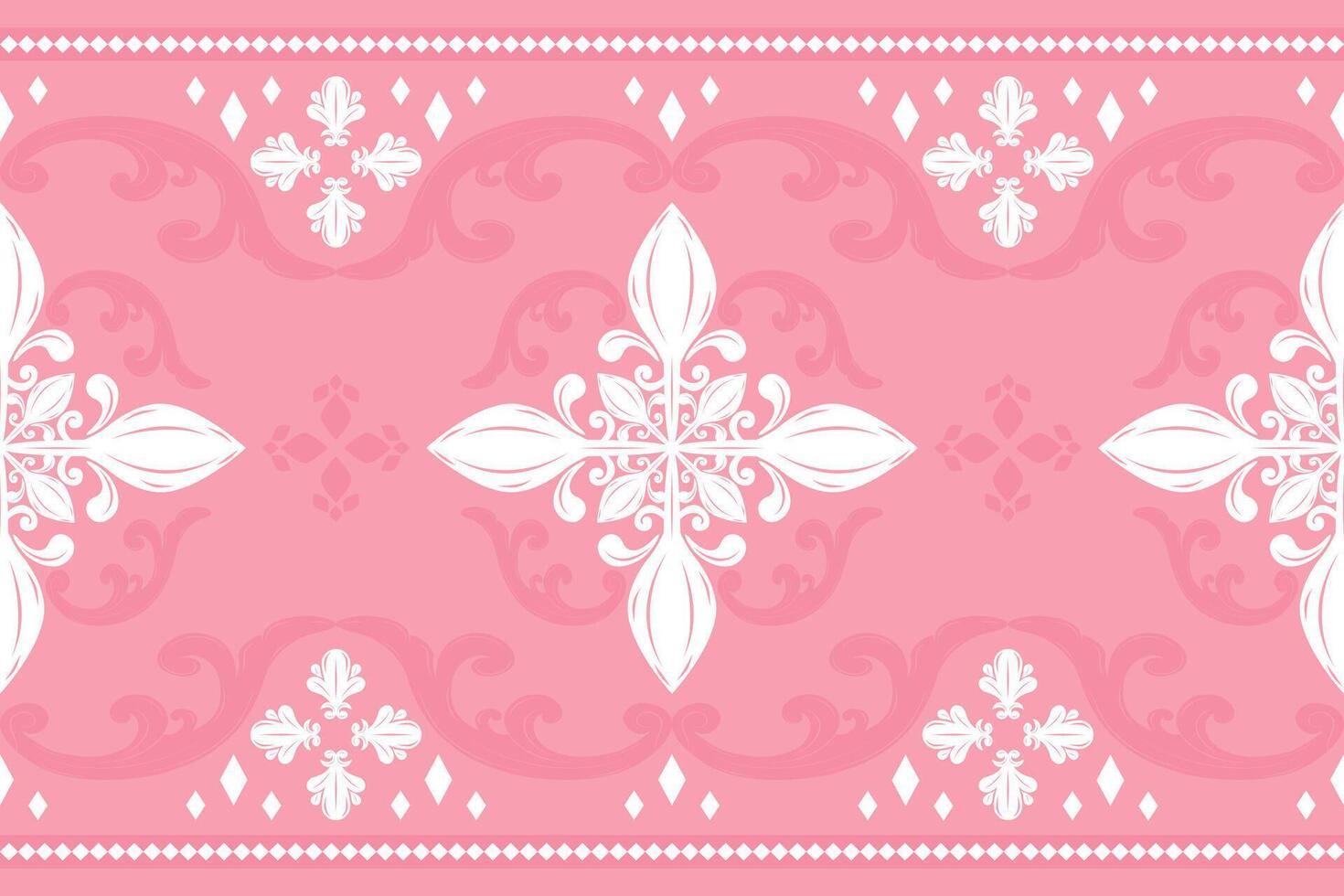 Elegance Medieval Scroll Ornament Victorian Silk Weaves Handicraft Jacquard Embroidery Seamless Border Pattern The Exquisitely Elaborate Rich White Lace On Sweet Pink Shade Background Brocade Decorate vector