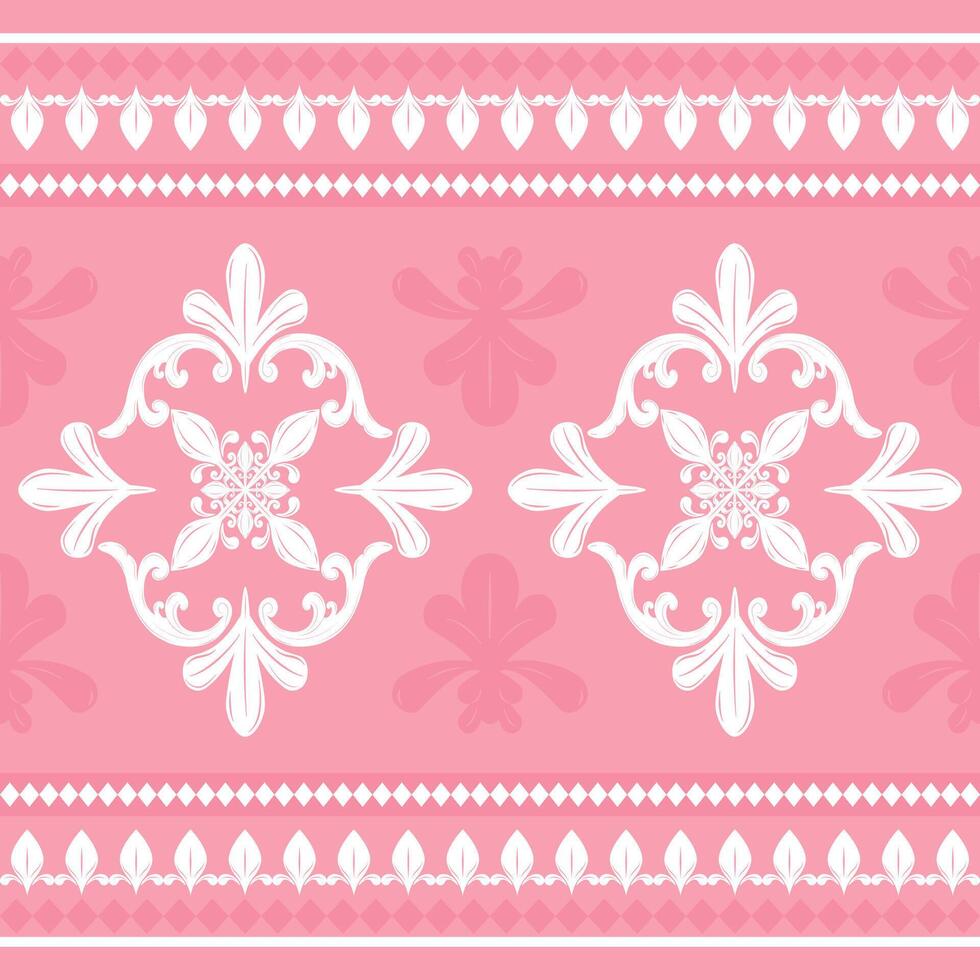 Delicate Scroll Ornament Royal White Silk Weaves On Pink Background Less is More Design Luxury Pattern for Elaborate Border Decoration Filigree Victorian Damask Florals Fleur de lis Carpet Fabric Lace vector