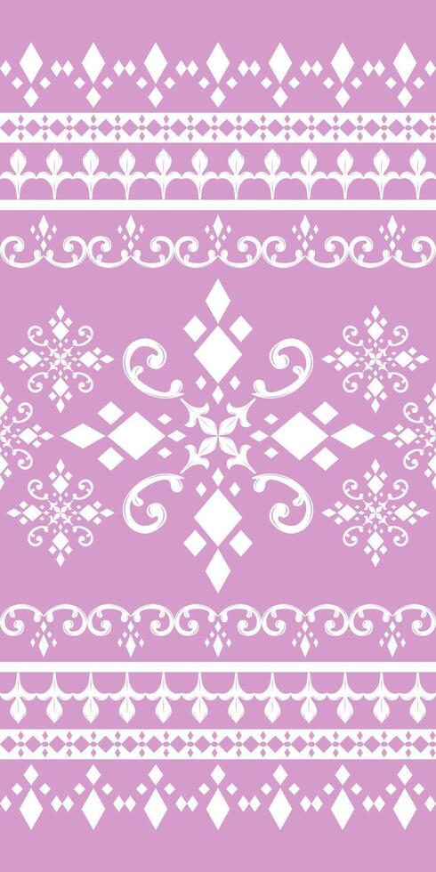 Wonderful Shining White Geometric Diamond Shape Luxury Scroll Ornament Fleur de lis Design Patter on Lilac Background Delicate Expensive Diamond Curly Florals Neat Handicraft Haute Couture Silk Border vector