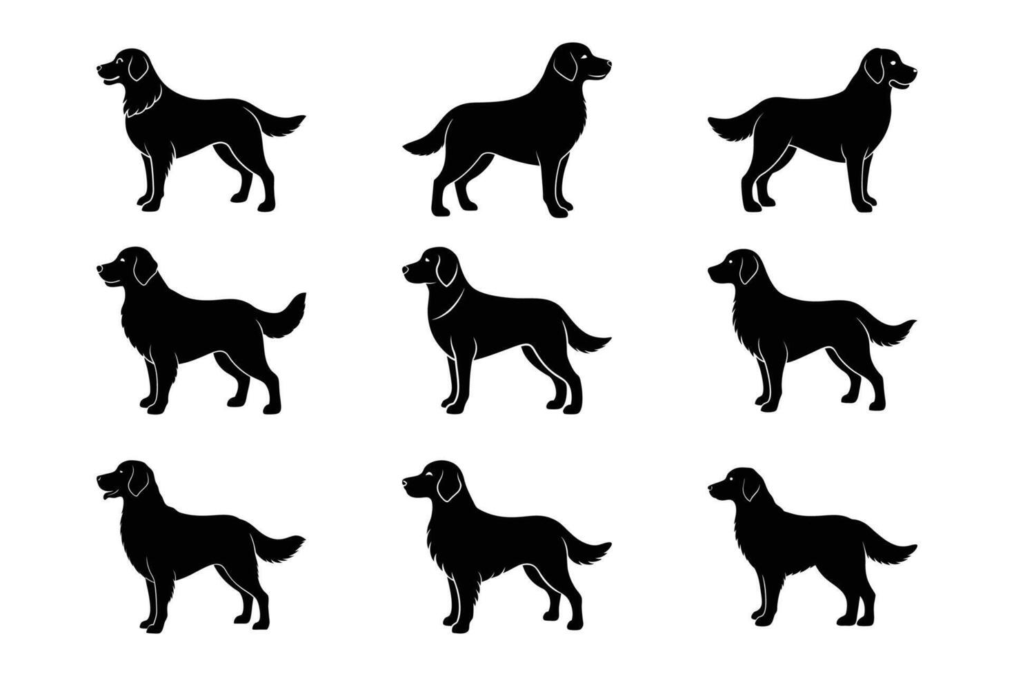 Golden Retriever Dog Silhouette Set Bundle Collection vector