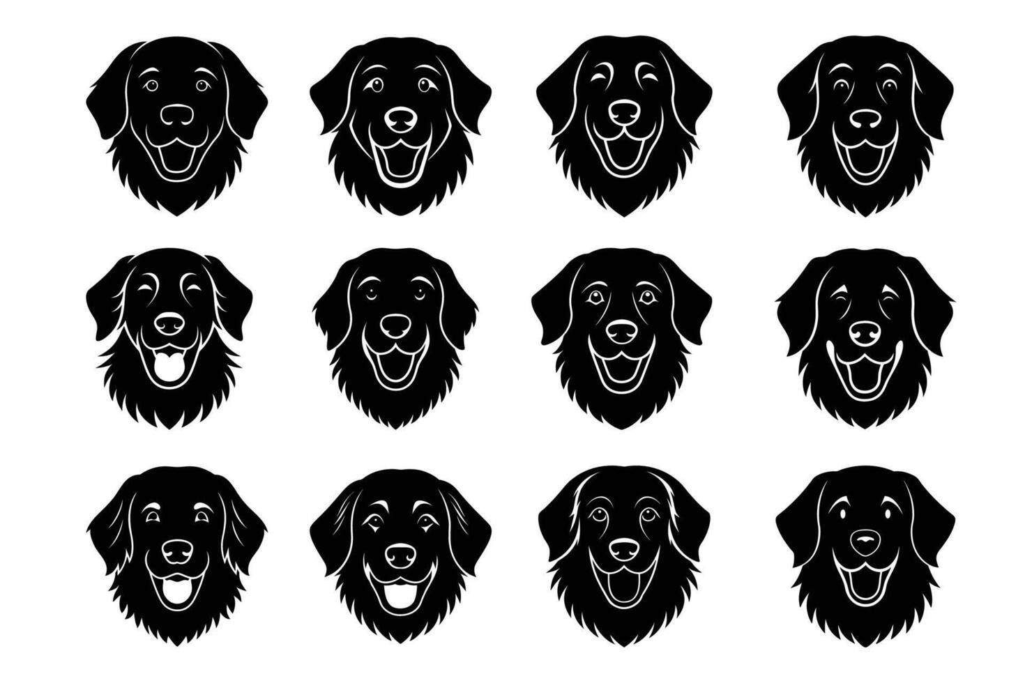 Golden Retriever Dog Happy Face Silhouette Graphic Art Set Bundle Collection vector