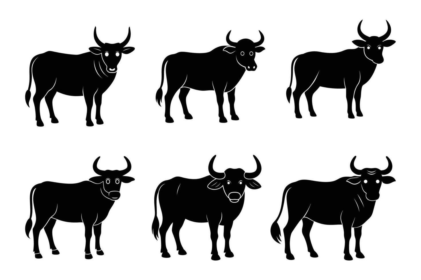 Simple Banteng OR Tembadau Animal Silhouette Graphic Art Set Bundle Collection vector