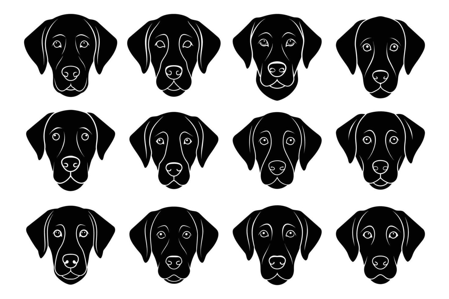 Labrador Retriever Dog Face Silhouette Graphic Art Set Bundle Collection vector