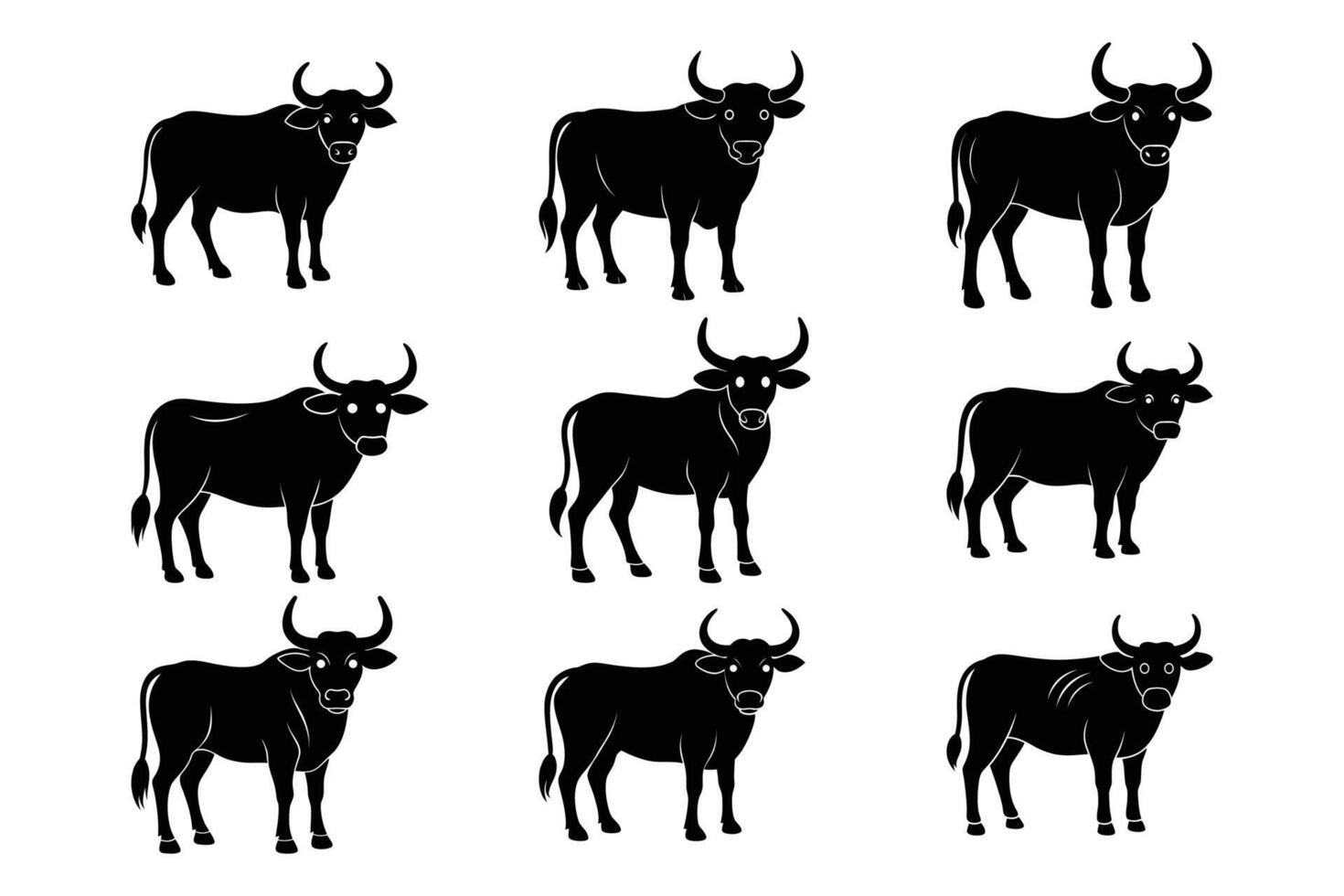 Simple Banteng OR Tembadau Animal Silhouette Graphic Art Set Bundle Collections vector