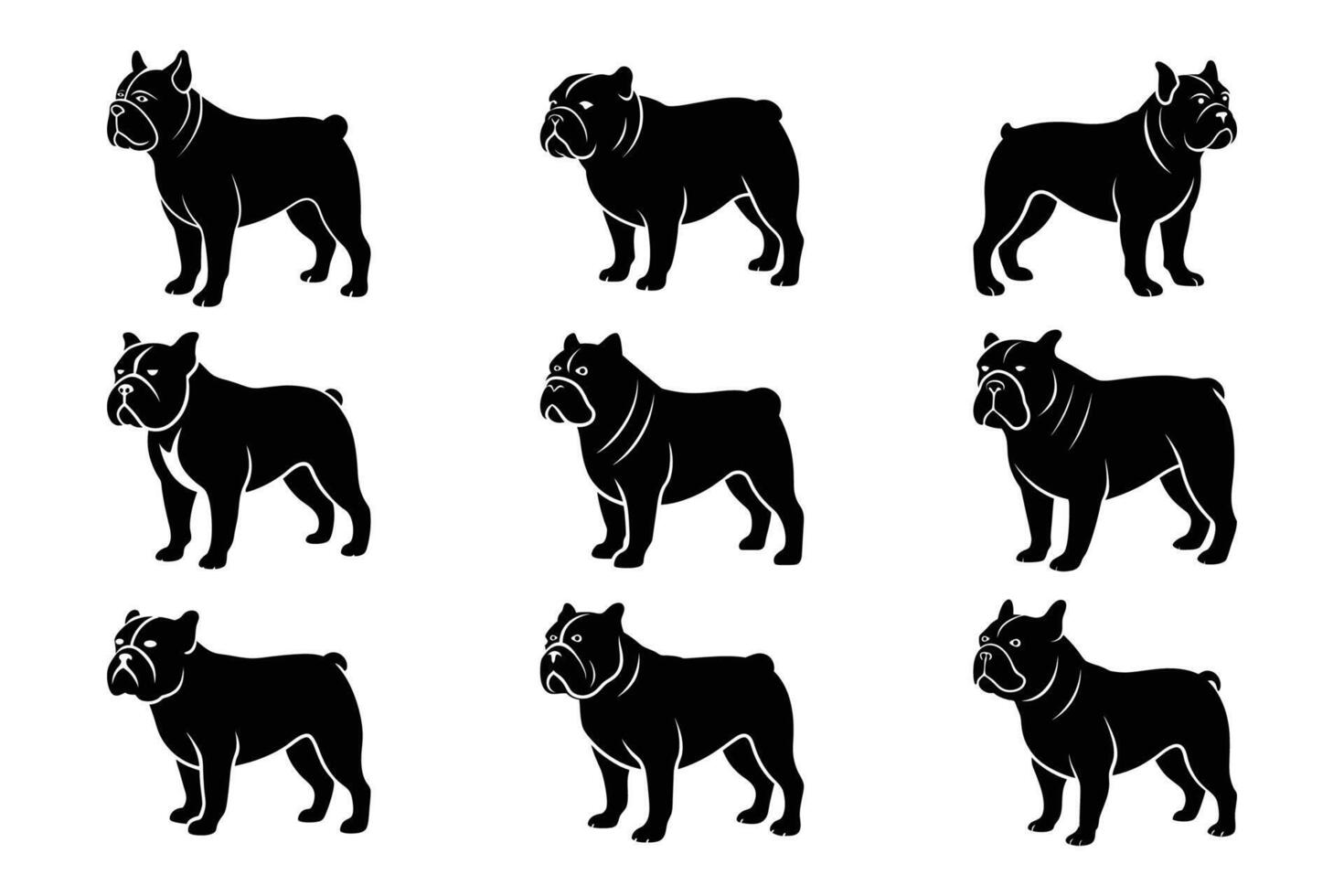 Bulldog Silhouette Graphic Art Set Bundle Collection vector