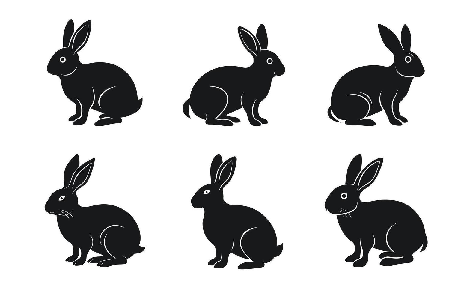 Cute Rabbit Silhouette Graphic Art Set Bundle Collection vector