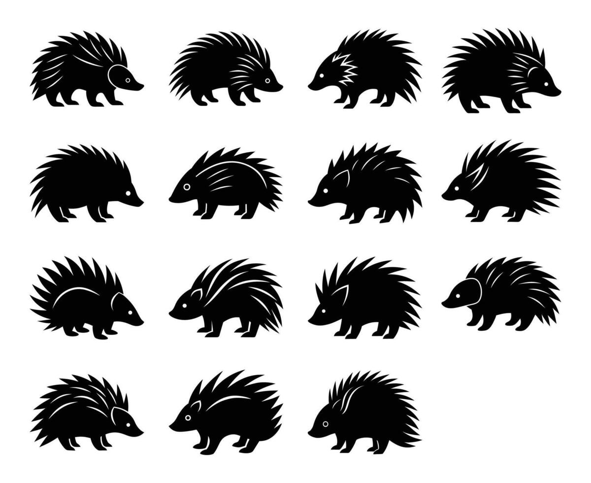 Porcupine Silhouette Graphic Art Set Bundle Collection vector