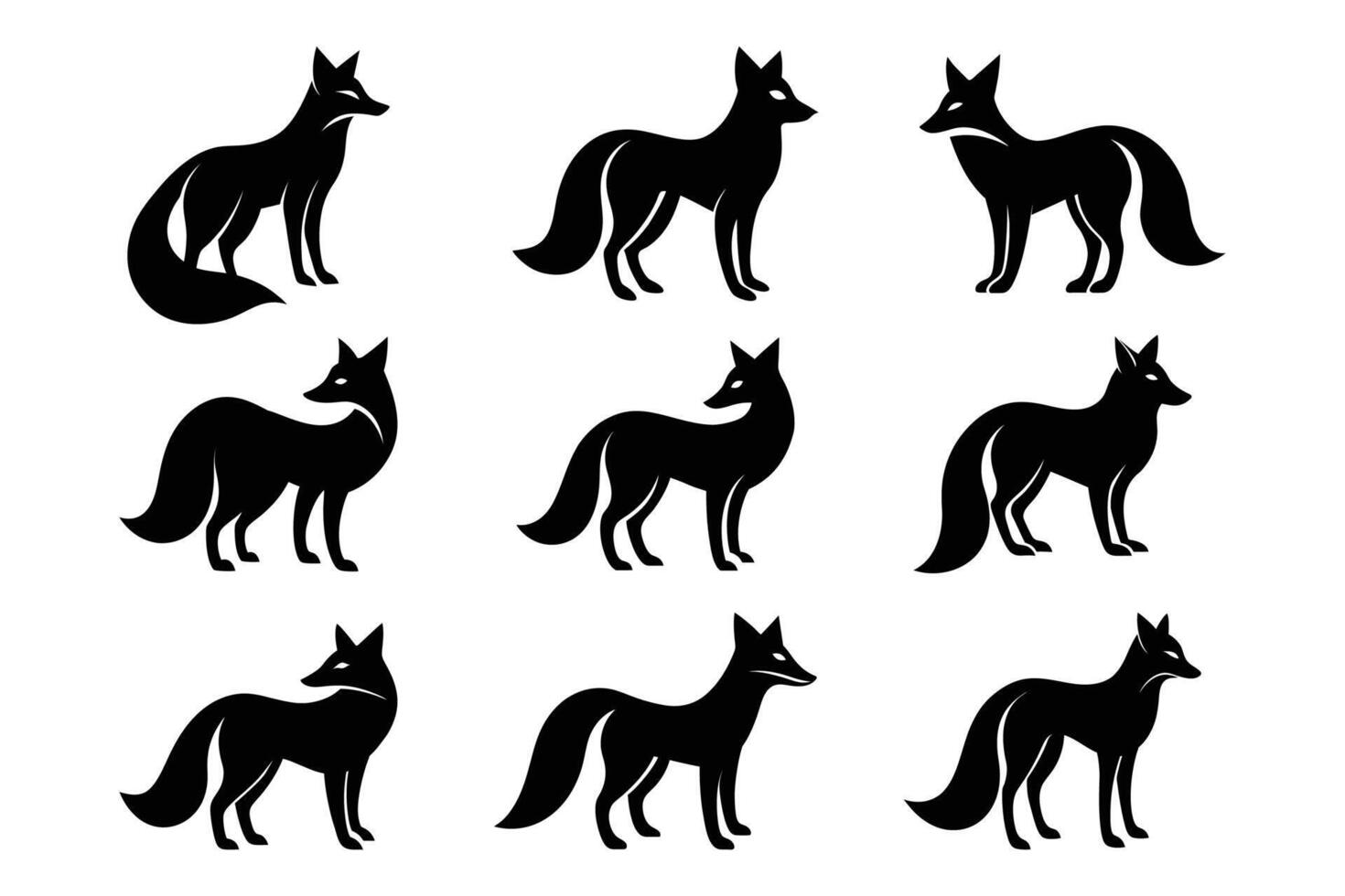 Simple Fox Silhouette Graphic Art Set Bundle vector