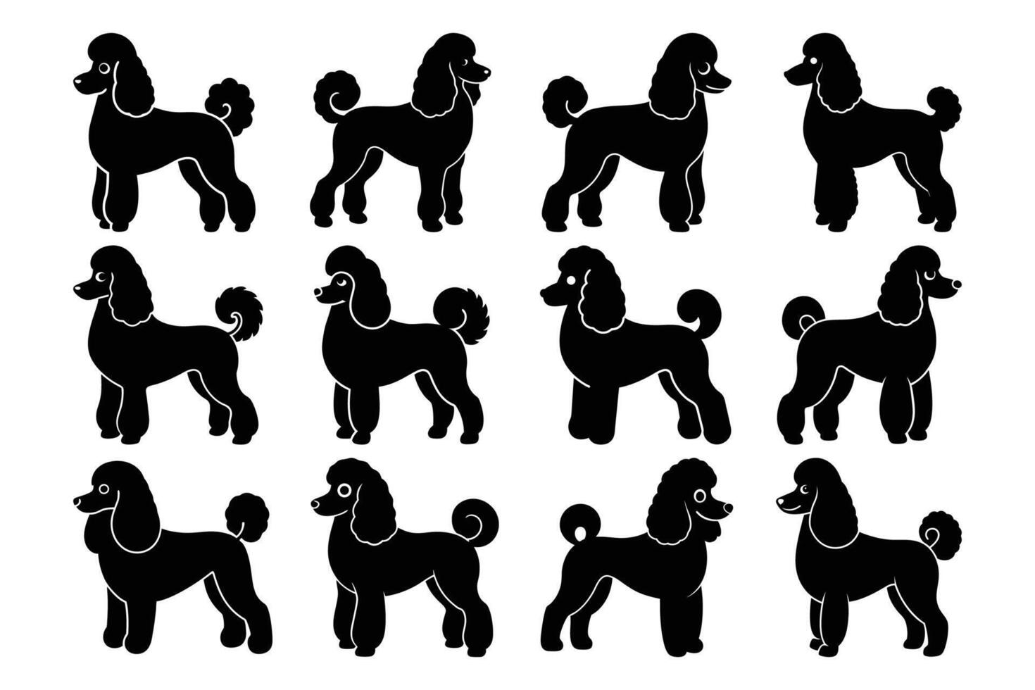 Poodle Dog Silhouette Graphic Art Set Bundle Collection vector