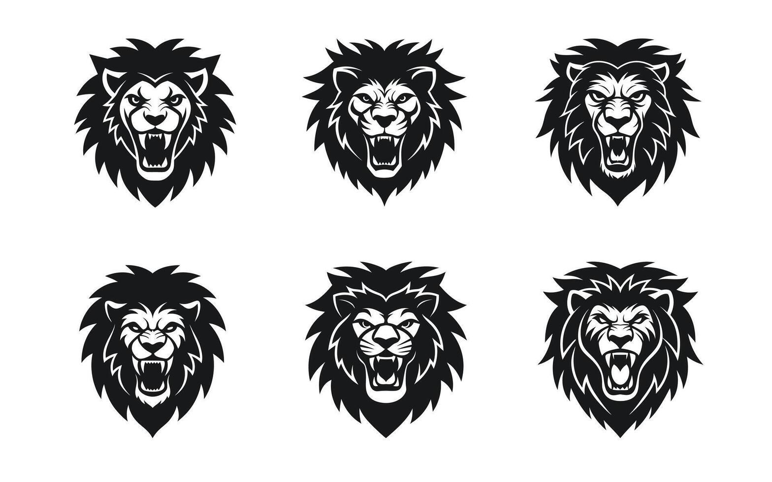 Angry Face Lion Silhouette Graphic Art Set Bundle Collection vector