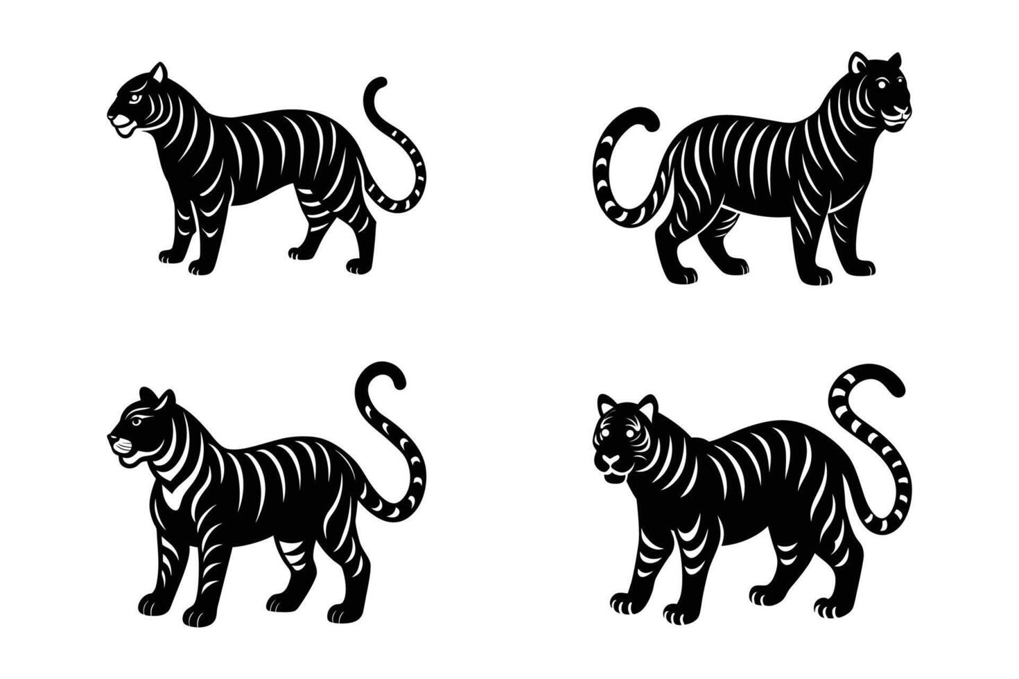 Tiger Tail Raised Icon Silhouette Graphic Art Set Bundle Collection vector