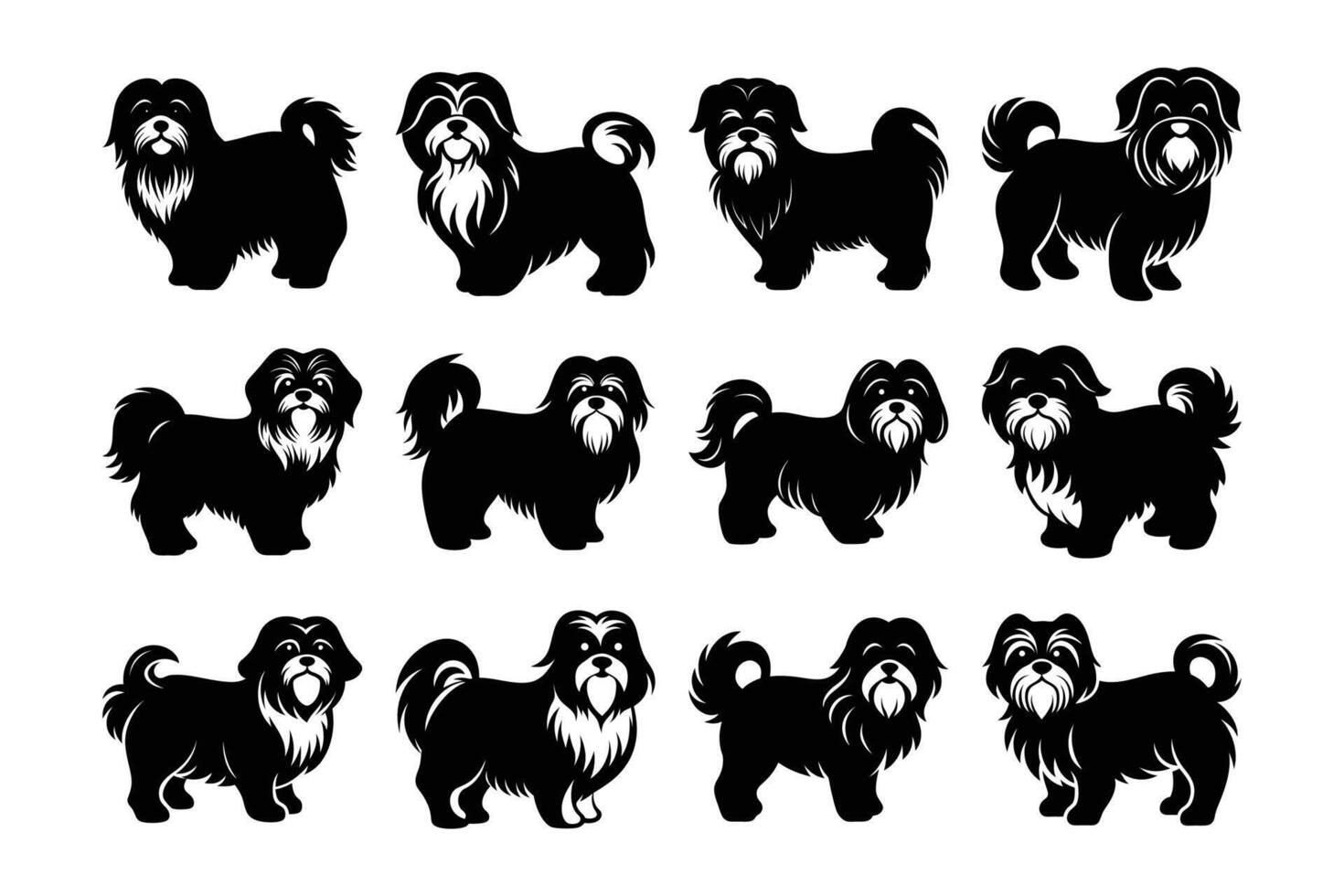 Shih Tzu Dog Silhouette Graphic Art Set Bundle Collection vector