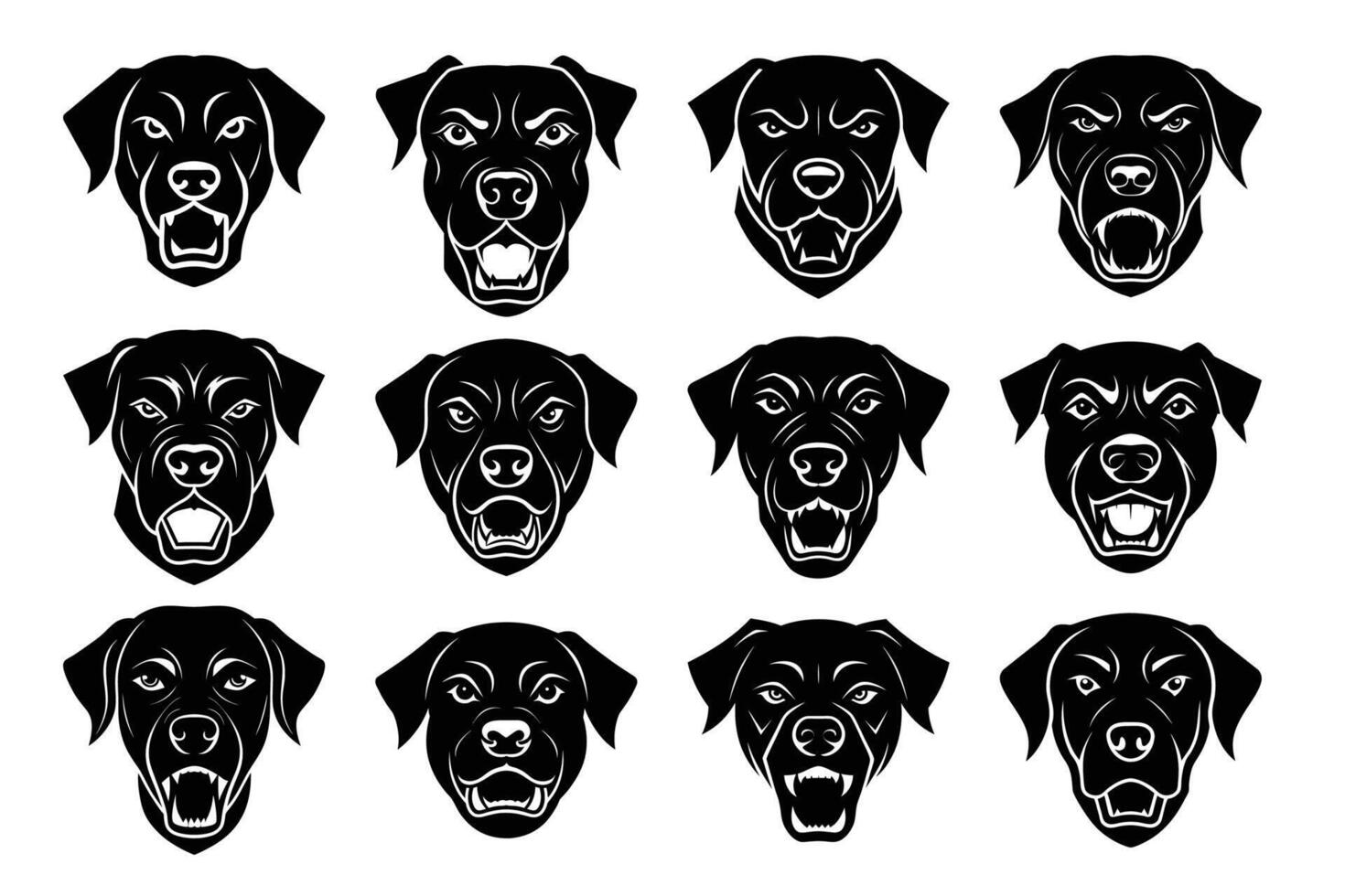 Labrador Retriever Angry Dog Face Silhouette Graphic Art Set Bundle Collection vector