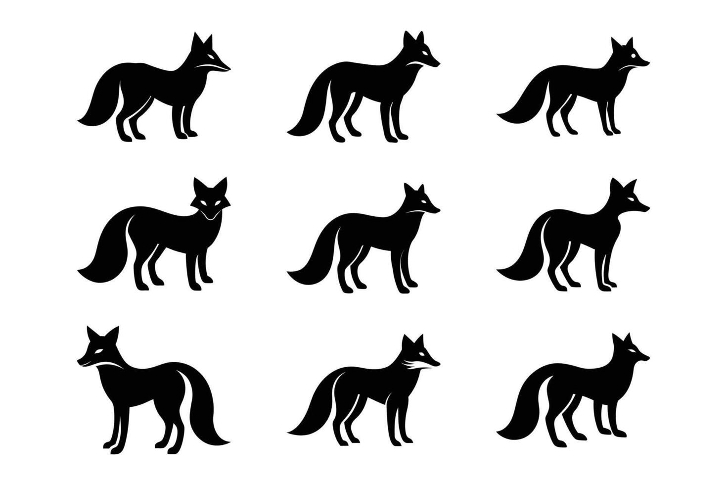 Fox Silhouette Graphic Art Set Bundle Collection vector