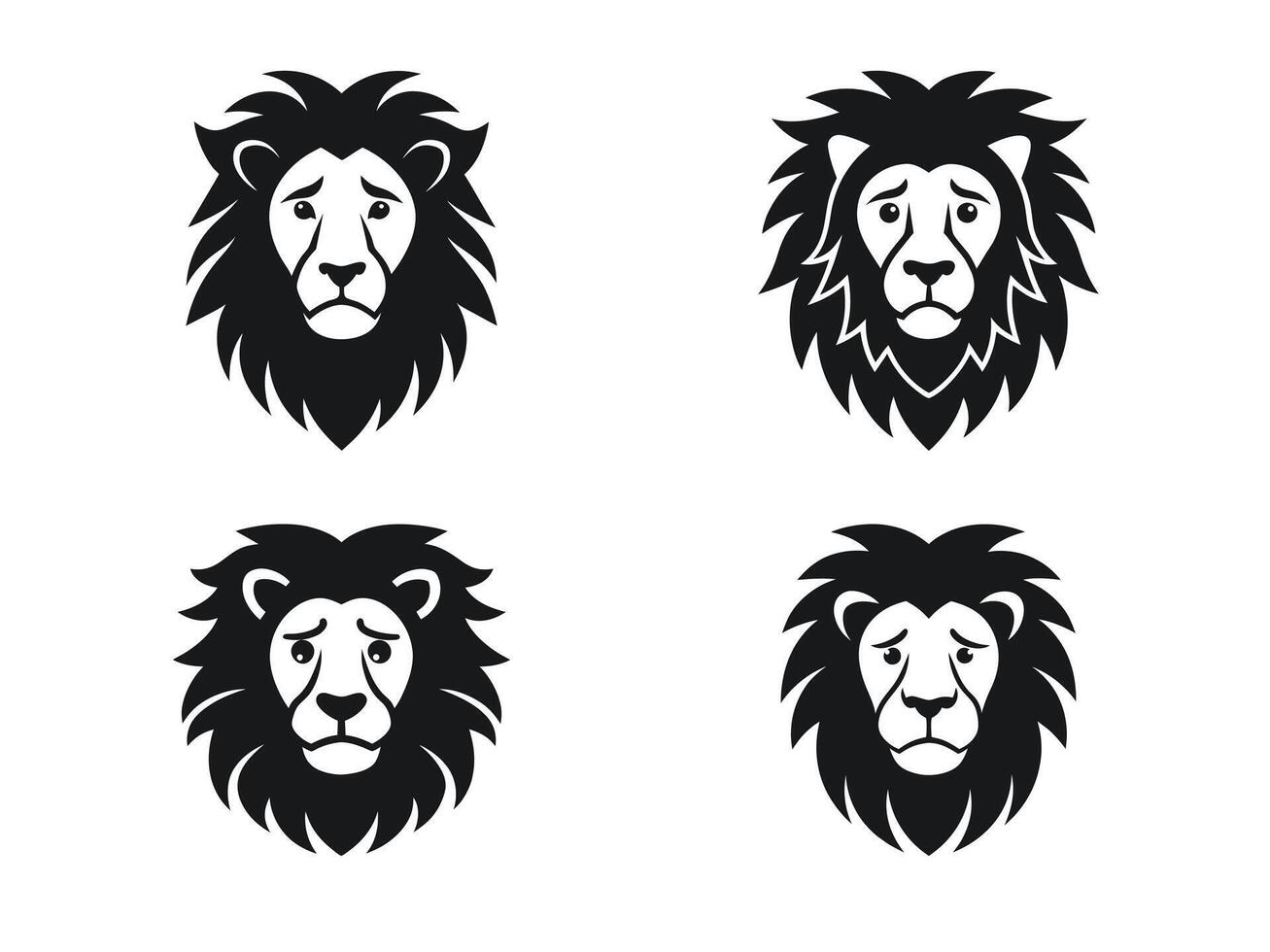 Sad Face Lion Silhouette Graphic Art Set Bundle Collection vector