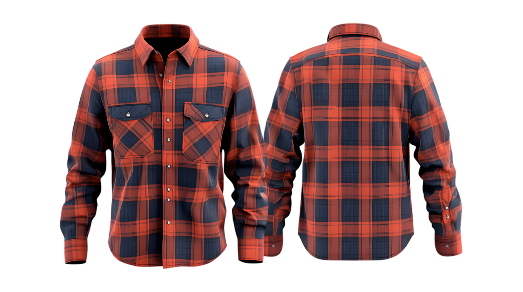 Front and back men's shirts with red and blue plaid png