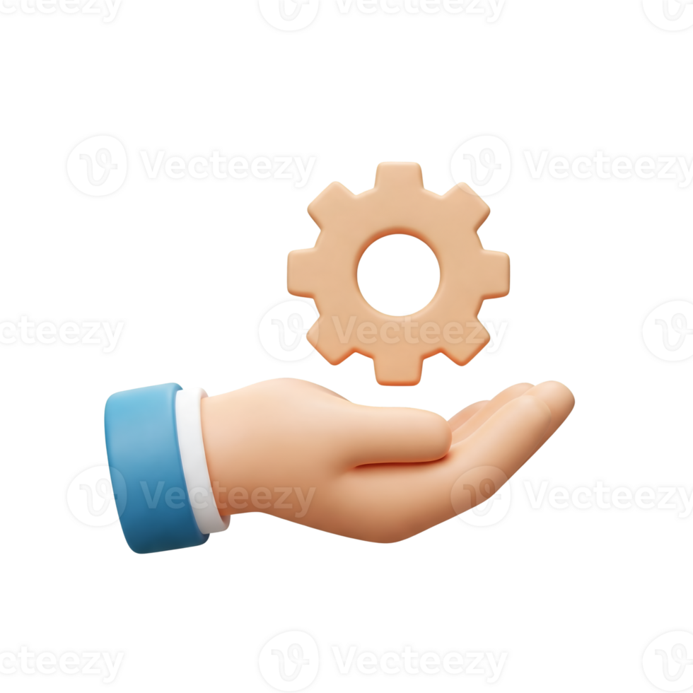 hand holding a gear wheel icon isolated on transparent background png