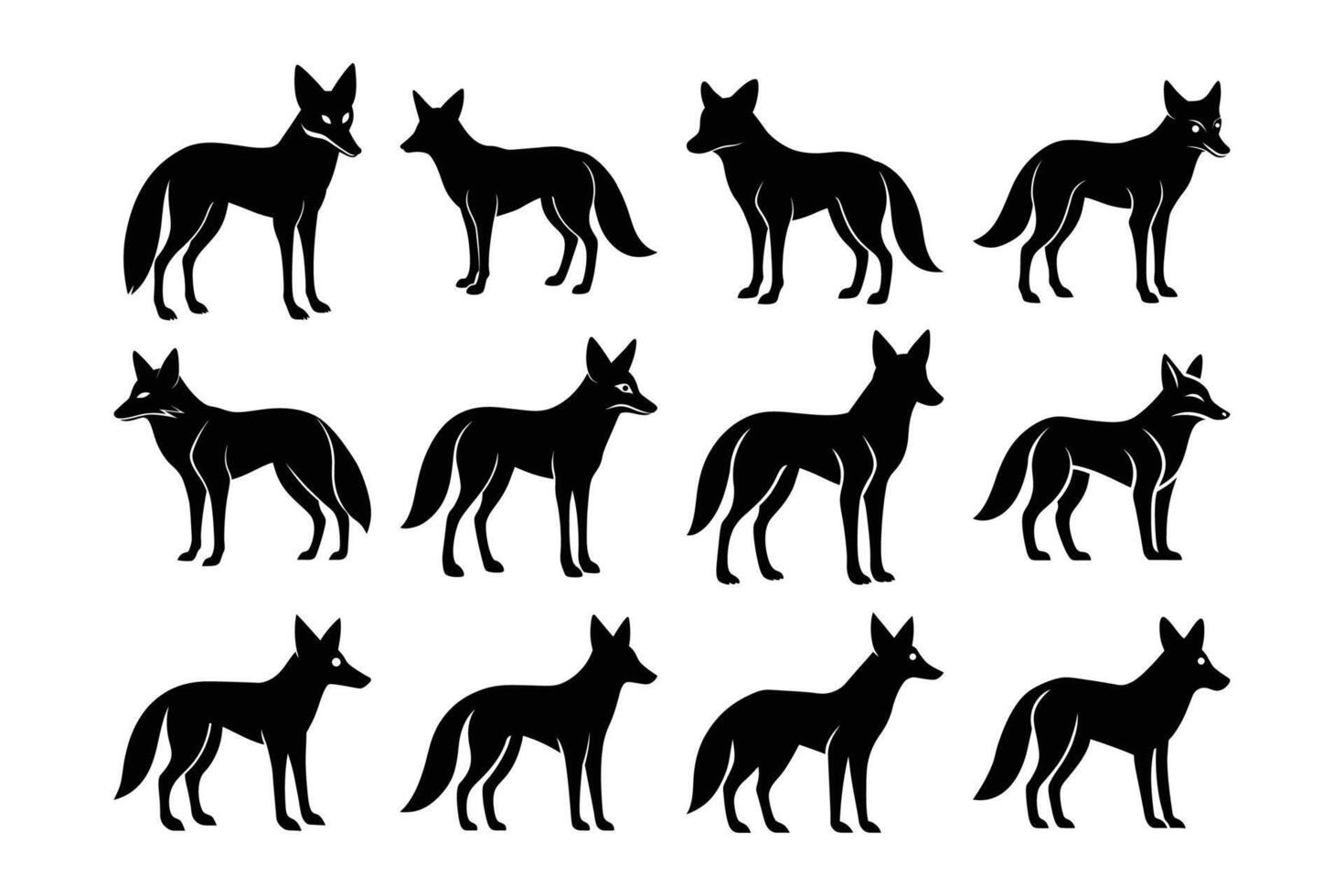 Jackal Silhouette Graphic Art Set Bundle Collection for Animal Art vector
