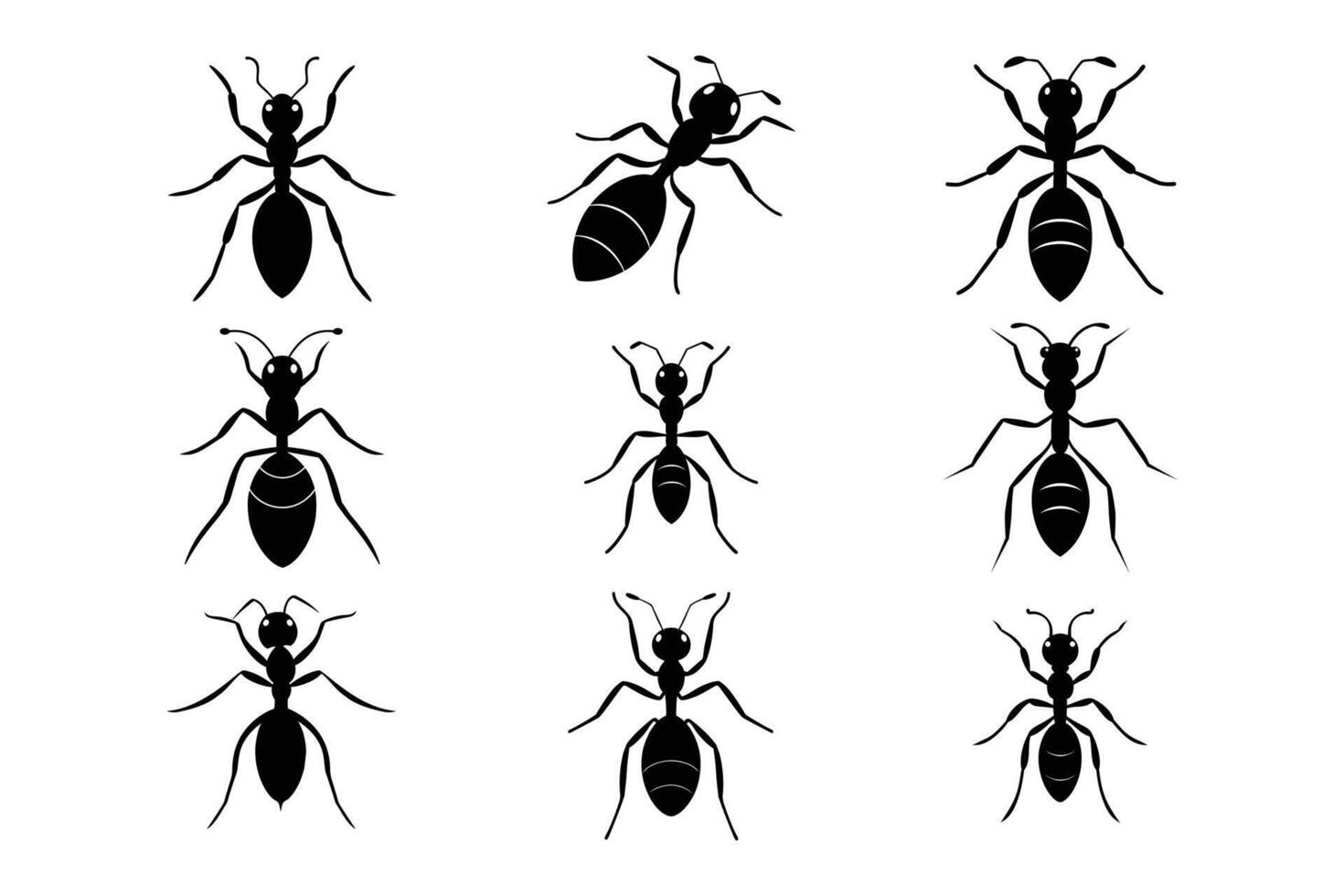Simple Ant Silhouette Graphic Art Set Bundle Collection for Minimalist Art vector