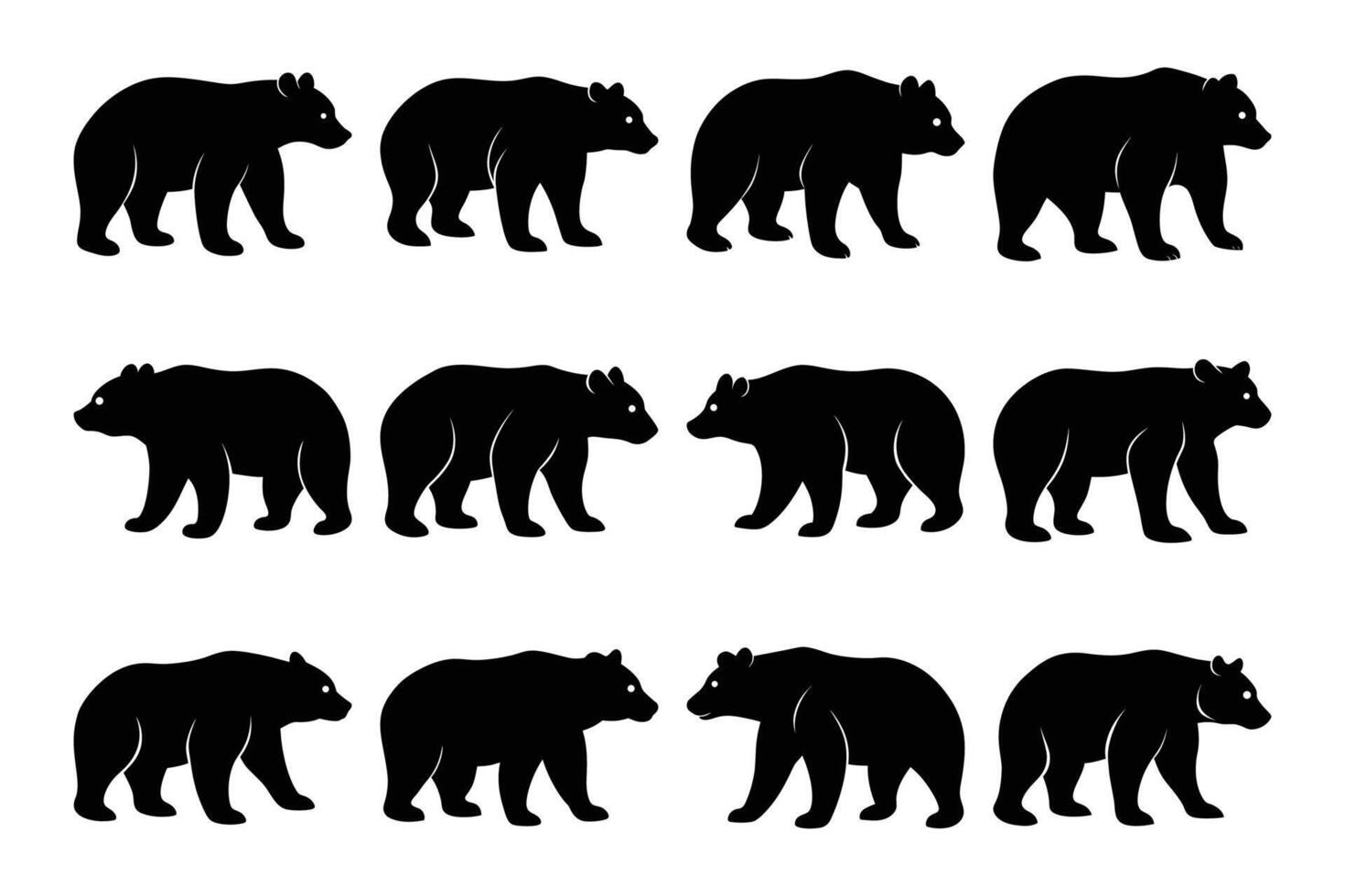 Grizzly Bear Silhouette Graphic Art Set Bundle Collections for Digital Art vector