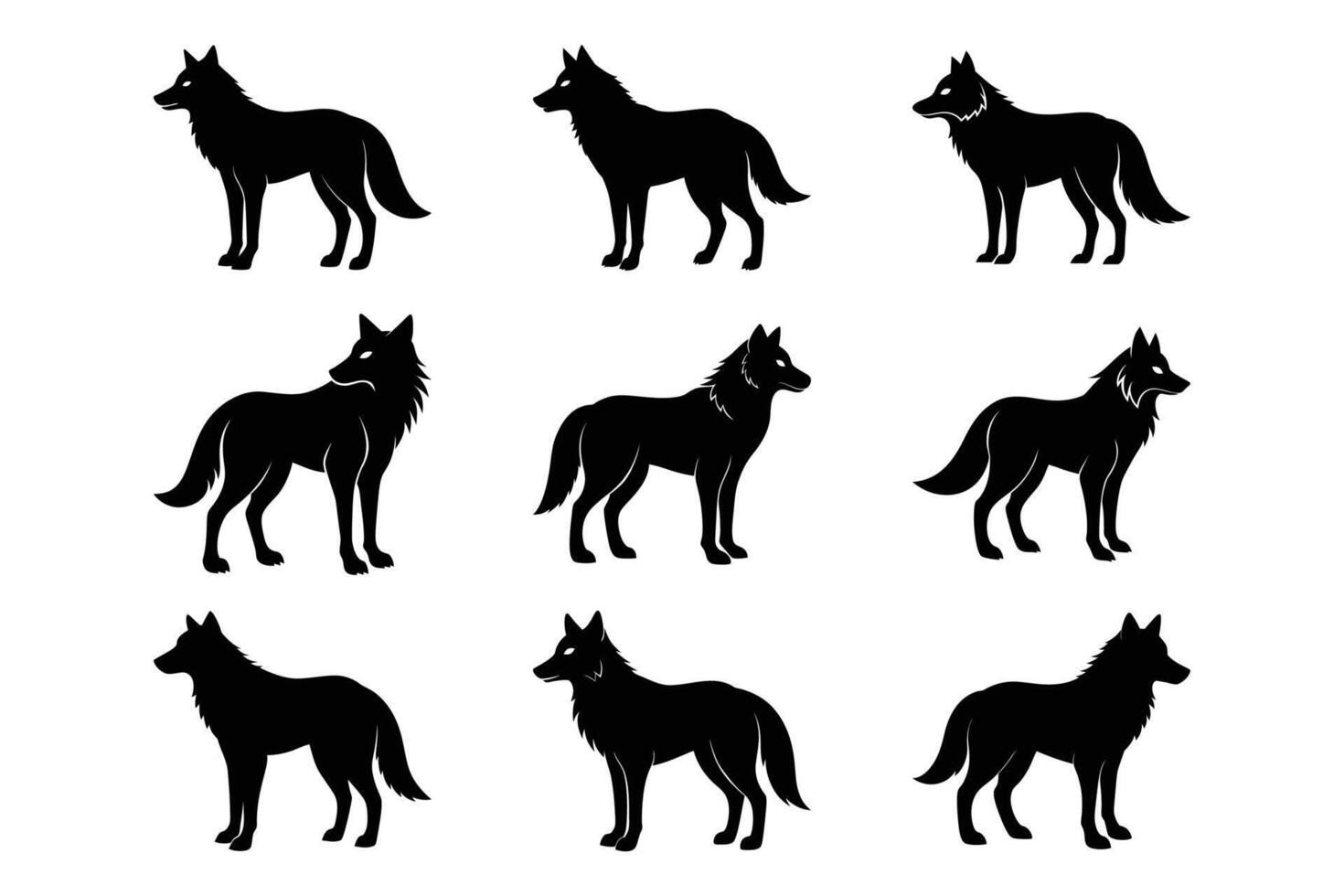 Simple Wolf Silhouette Graphic Art Set Bundle Collections for modern designs vector