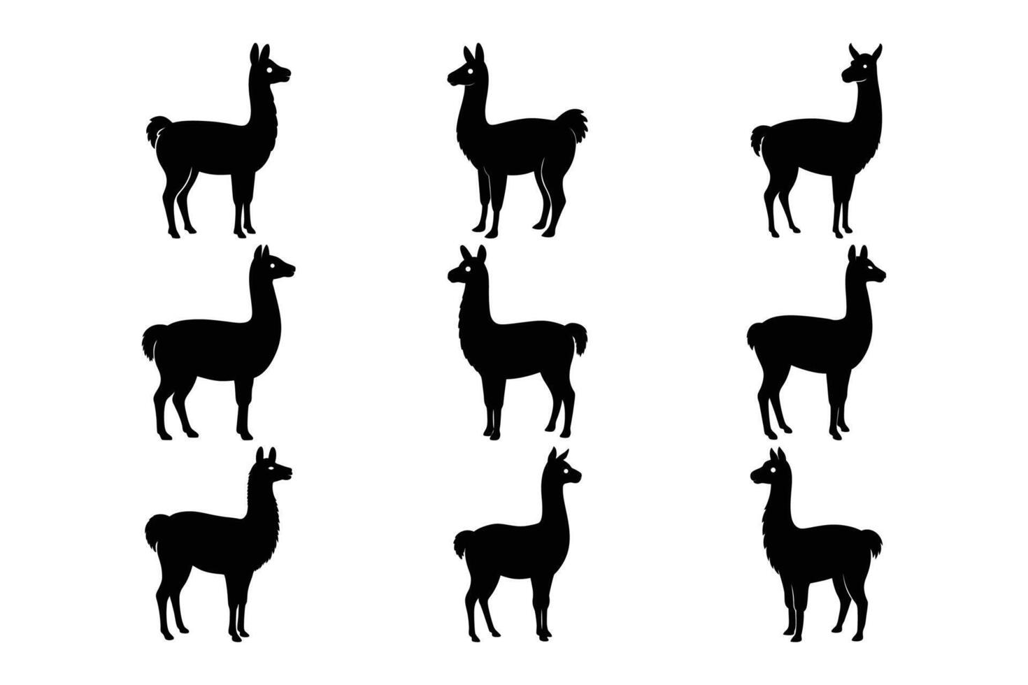 Llama Silhouette Graphic Art Set Bundle Collection for creative designs vector