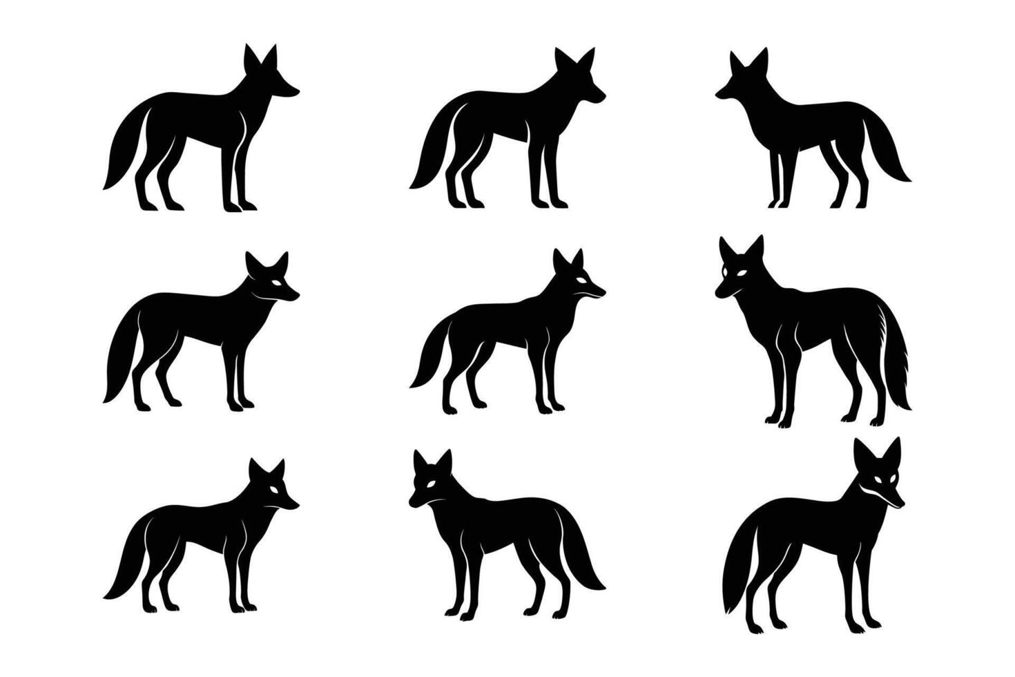Jackal Silhouette Graphic Art Set Bundle Collections for Wildlife Art vector