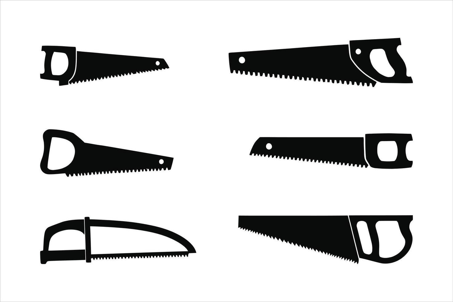 Collection of different hand saws silhouettes vector