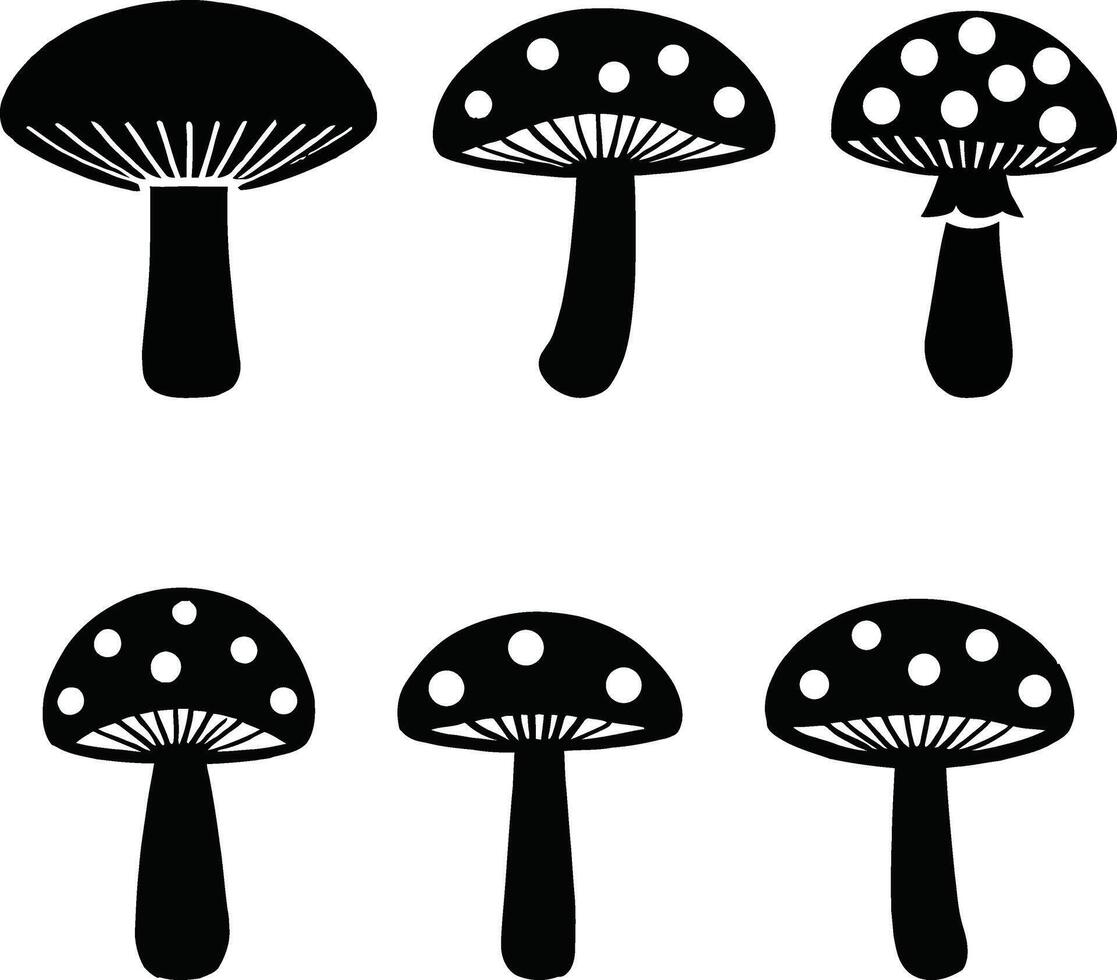 Collection of various mushroom silhouettes vector