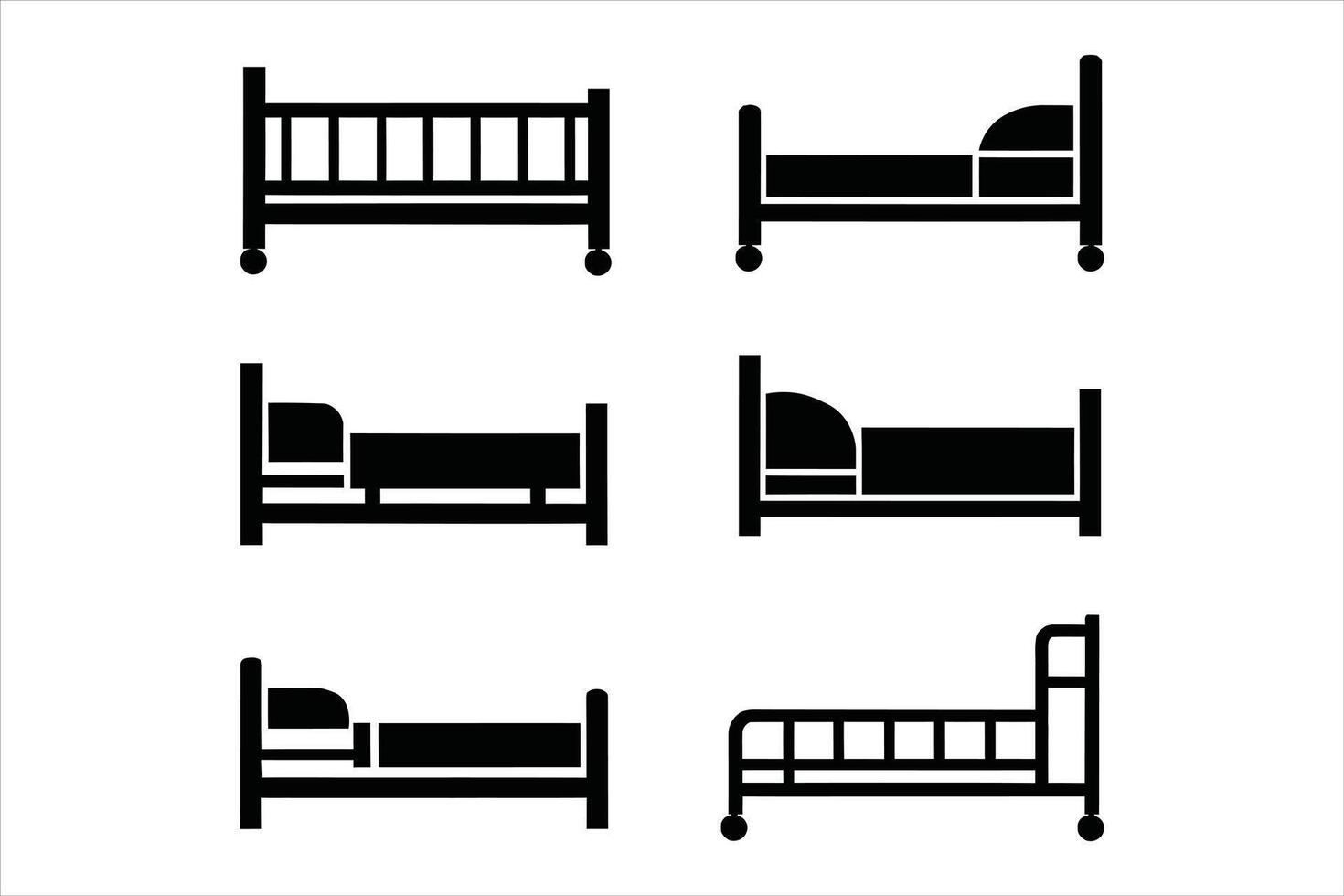 Set of different beds icons, black silhouettes on white background vector