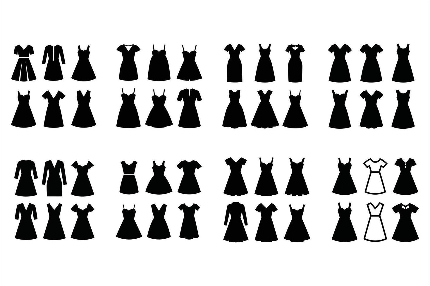 Collection of various black dresses silhouettes for fashion design vector