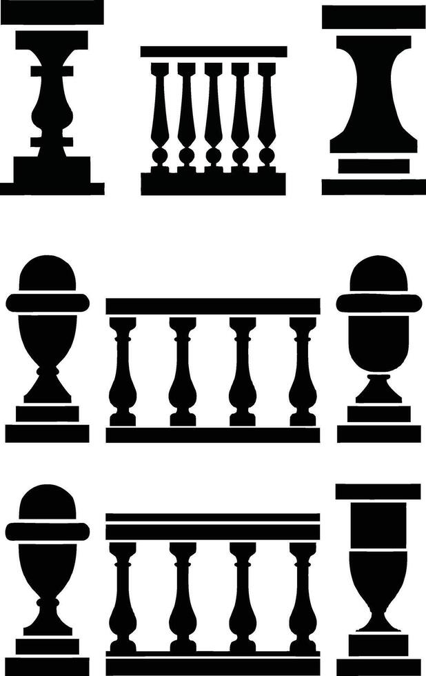 Balustrade and architectural elements silhouettes vector