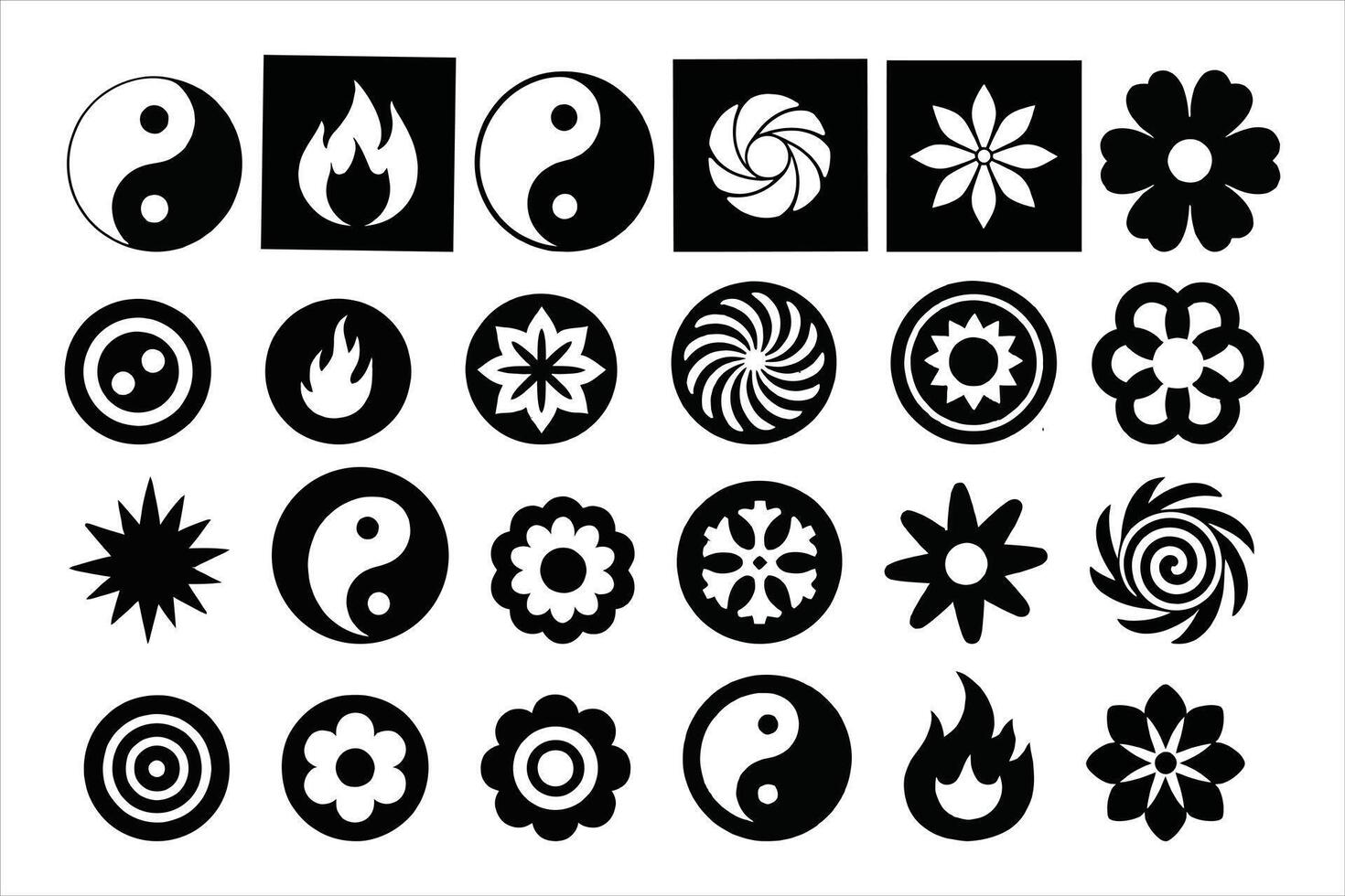 Collection of Black and White Geometric and Floral Designs vector