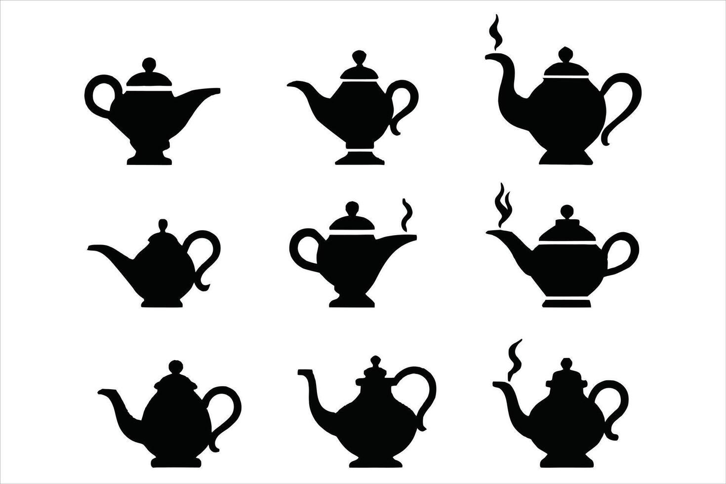 Collection of Black Teapot Silhouettes vector