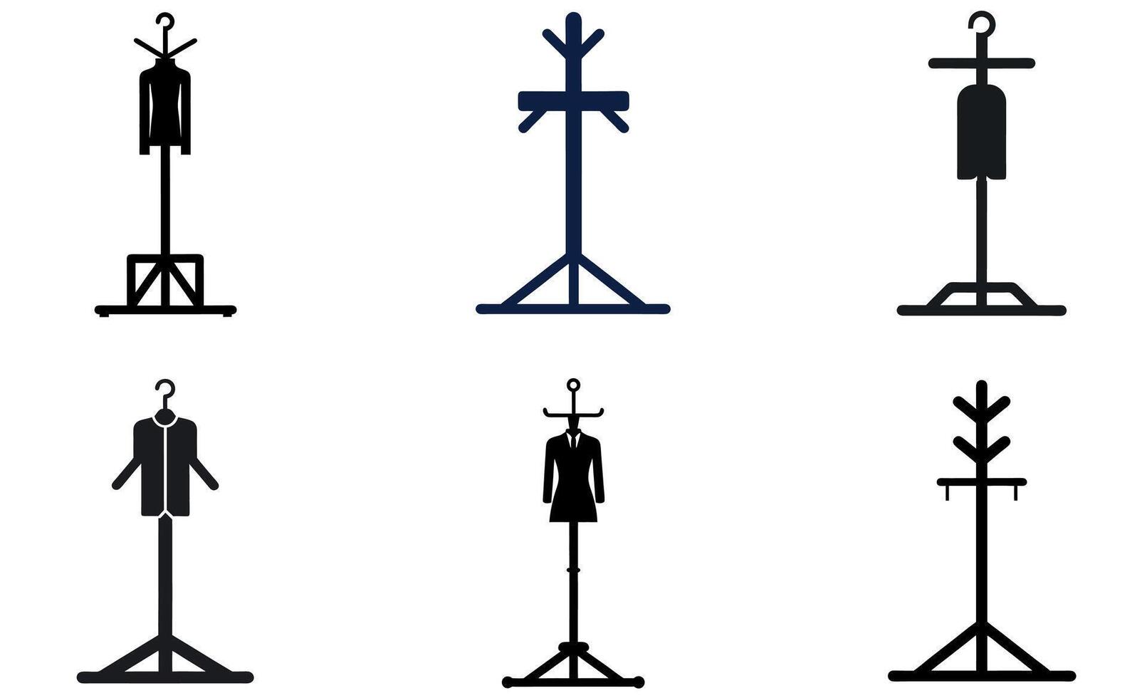graphics depicting different styles of clothing racks and mannequins vector