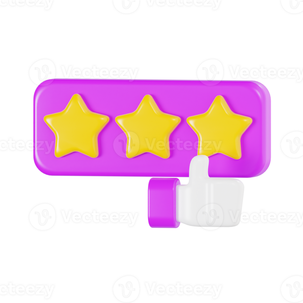 3D Rating Stars with Thumbs Up Icon png