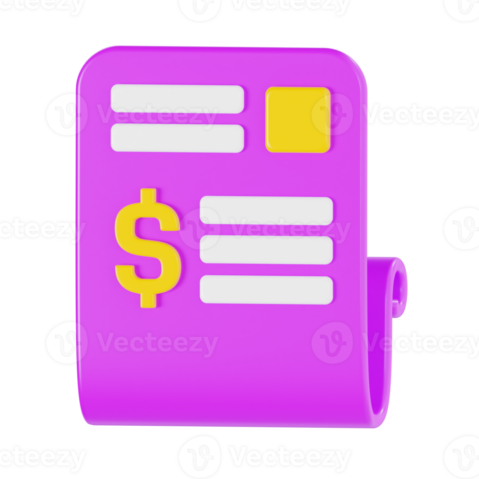 3D Receipt Icon with Dollar Symbol png