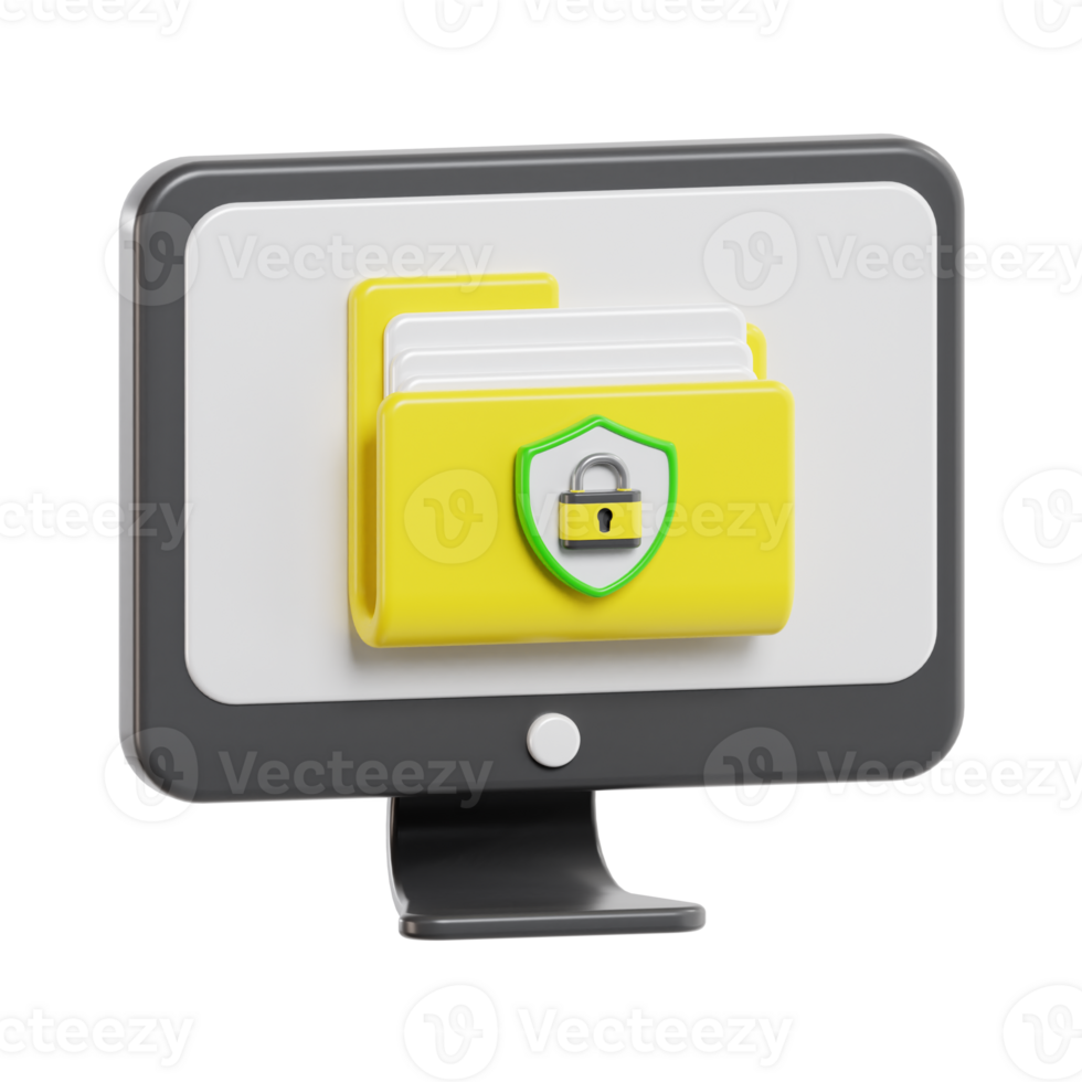 Computer with Folder and Security Lock png