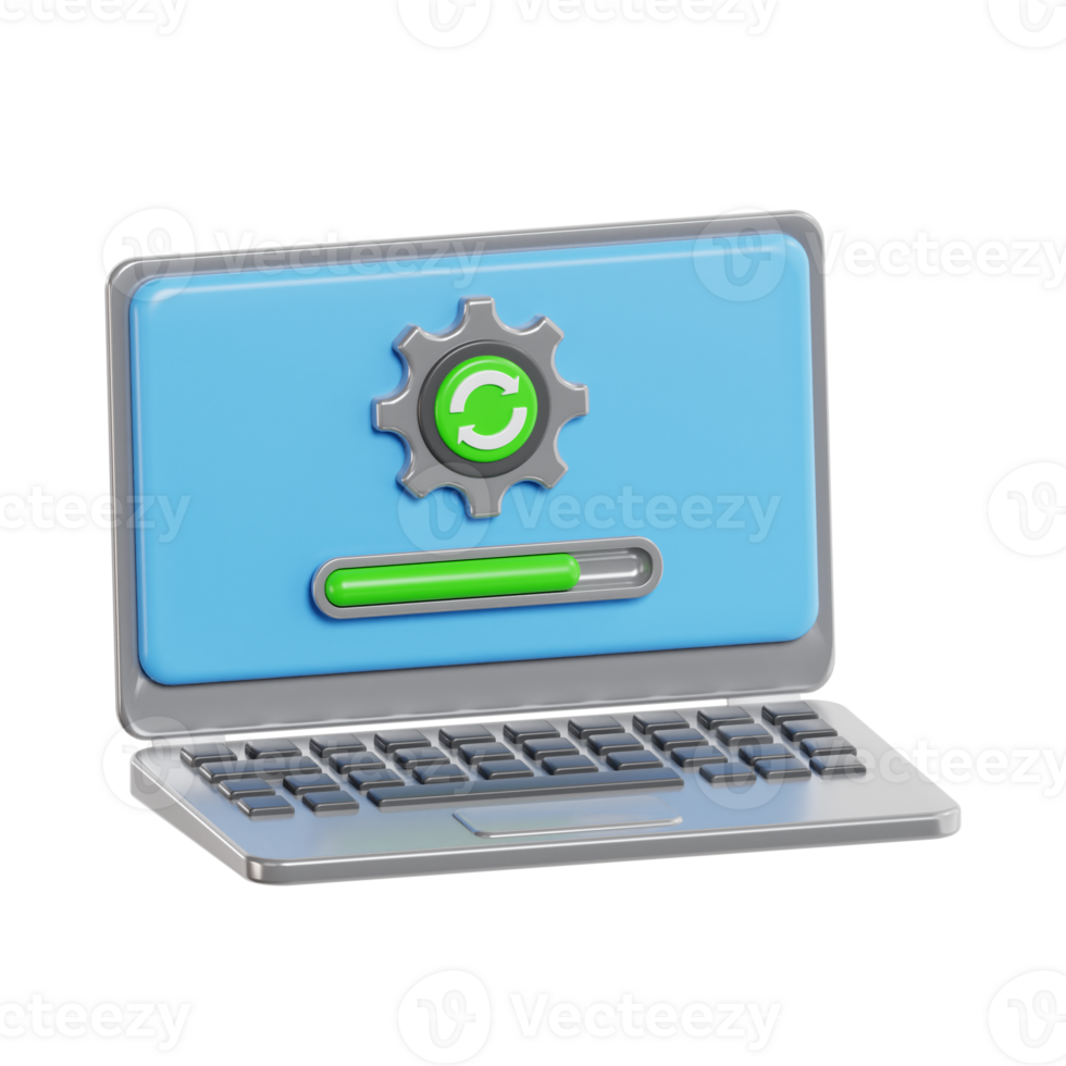 Laptop Displaying System Update with Gear and Progress Bar png