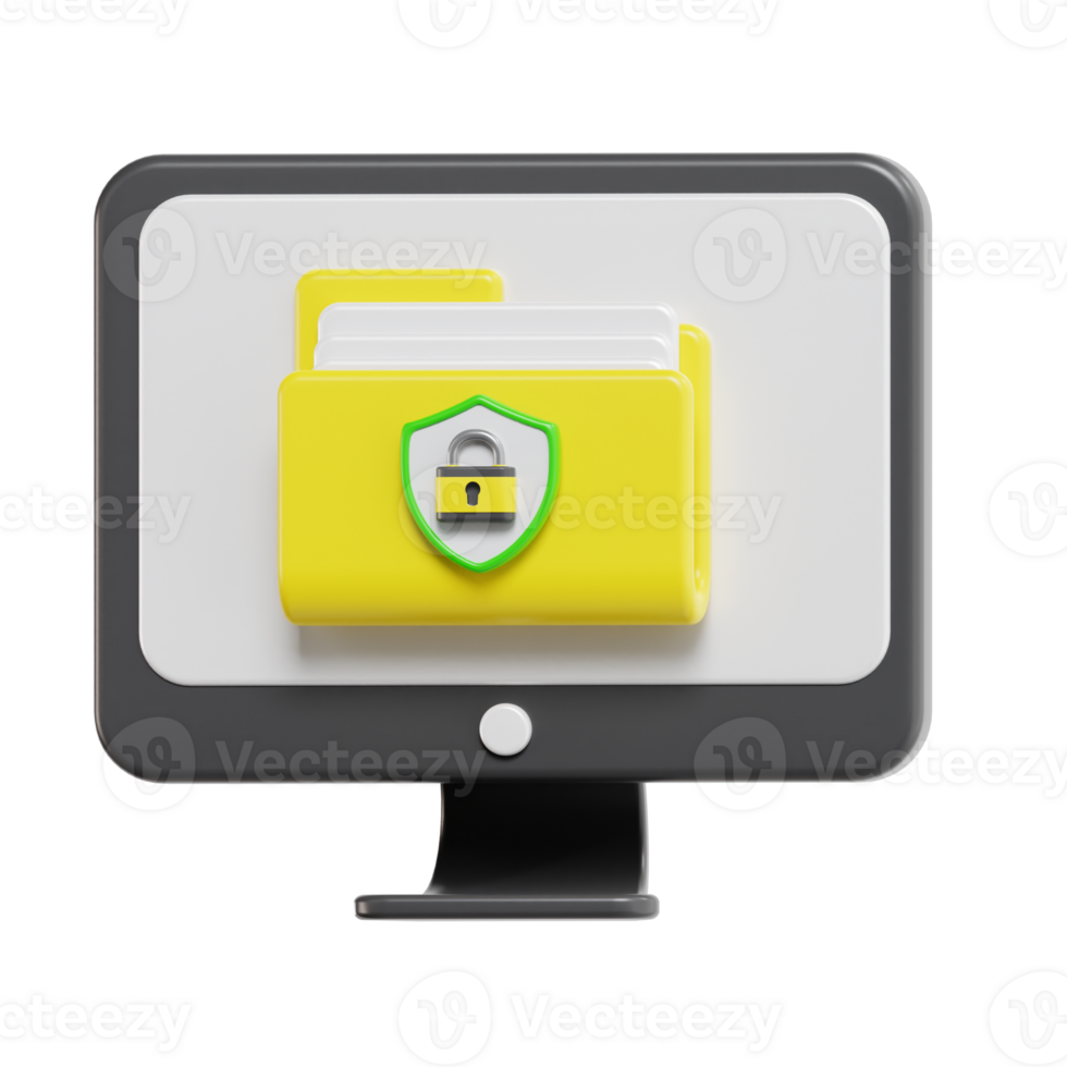 Computer with Secure Folder and Lock Icon png