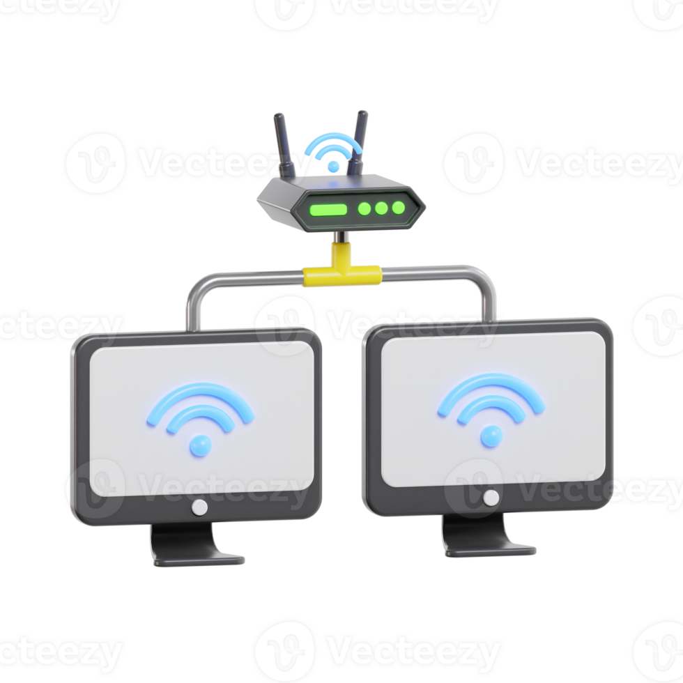 Dual Devices Connected with WiFi Router png