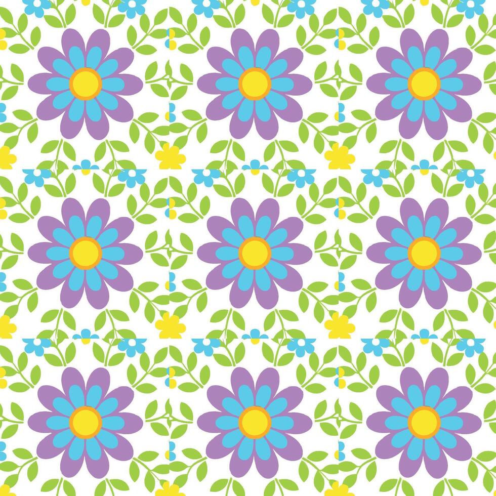 Hand drawn colorful floral seamless pattern, fun doodle flower pattern with childish style. Design for fabric, cover, wrapping, wallpaper. vector