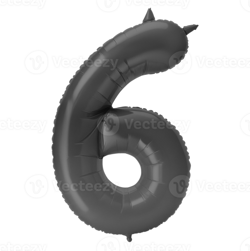 A shiny, gray balloon in the shape of the number 6 png