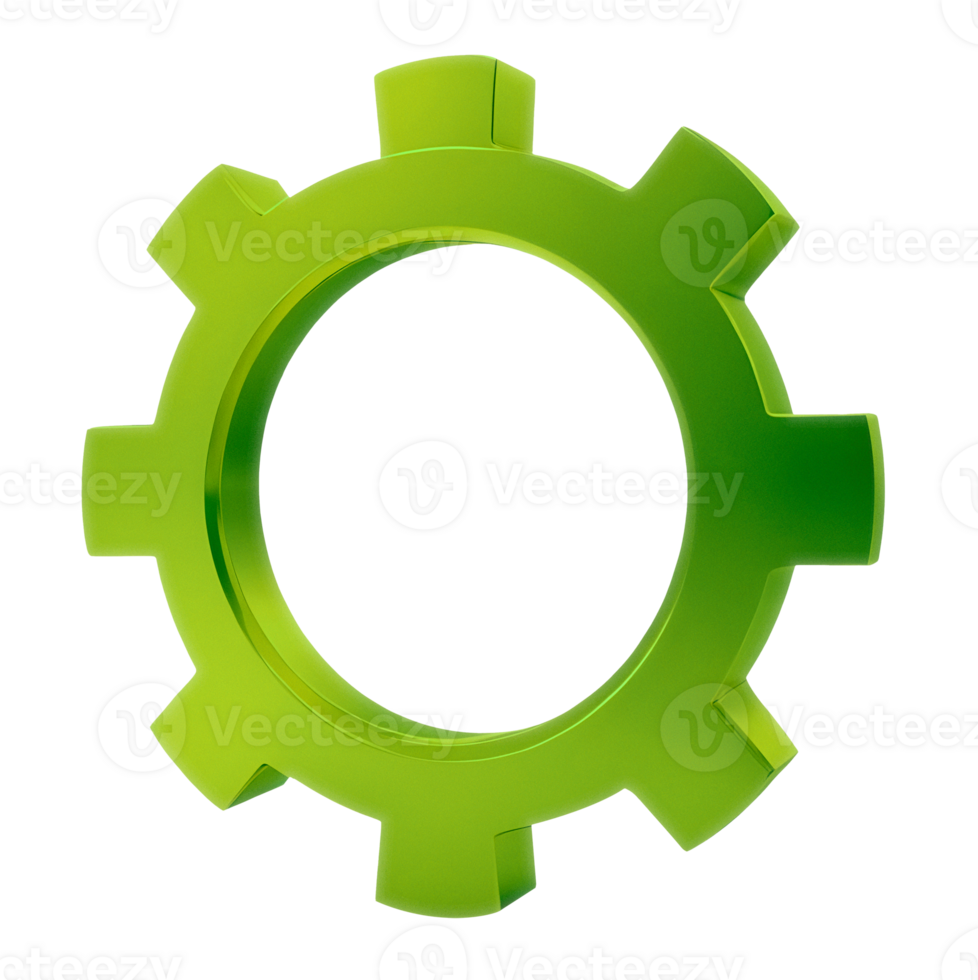 A green gear icon, rendered in 3D, signifies settings png