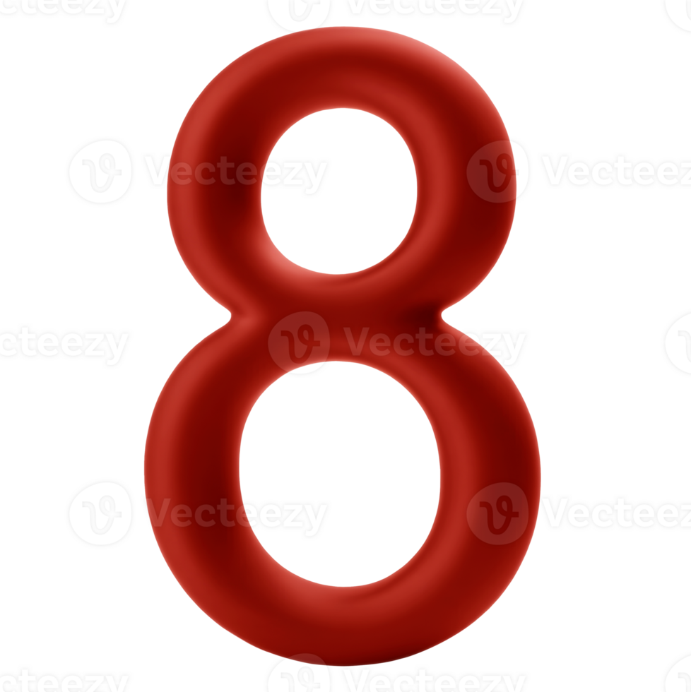 Digit eight, a red 3D rendering, is a submission to a stock photo website png