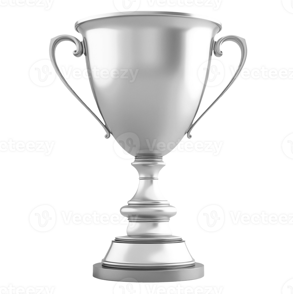 A shiny silver trophy cup displayed on a website with a notification badge png