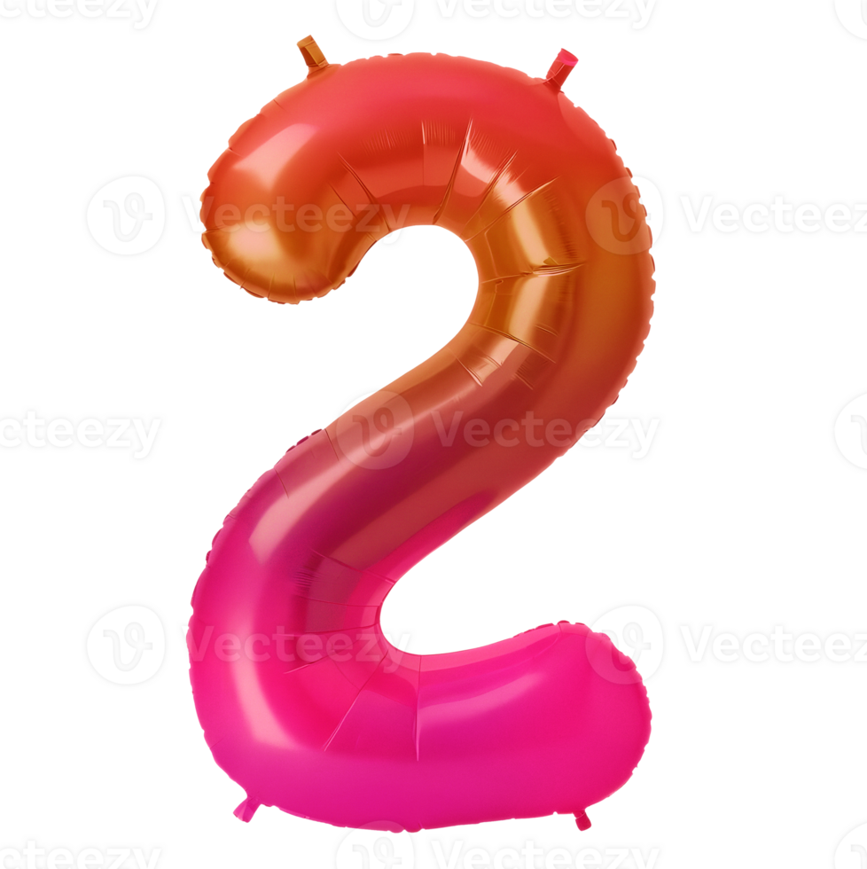 A shiny, ombre colored balloon in the shape of the number two png