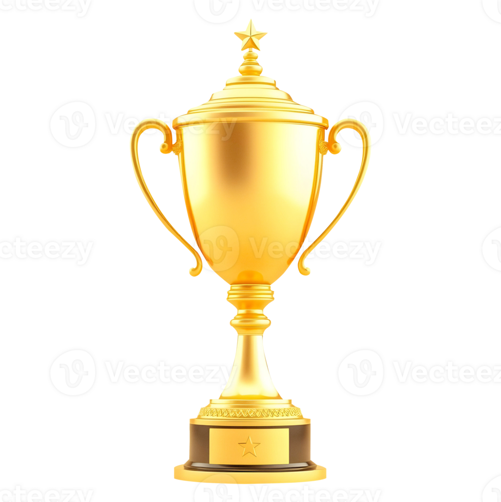 Golden trophy with a lid and a star on top. png